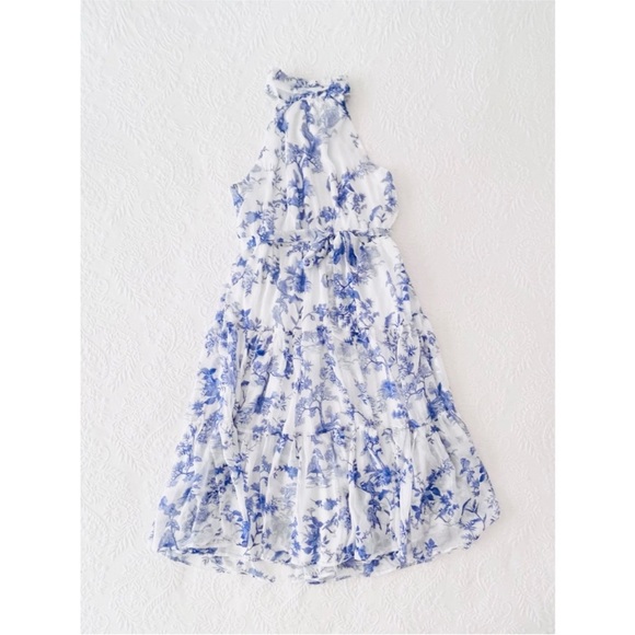 NWOT Lulus Float to You White Floral Print Halter Tiered Midi Dress XLarge - Picture 2 of 8